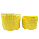 Sagebrook Home 15895-04 10"/12" Footed Etched Planter, Yellow, Set of 2