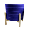 Sagebrook Home 10" Striped Planter W/ Wood Stand, Navy
