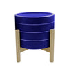 Sagebrook Home 15896-02  8" Striped Planter with Wood Stand, Navy