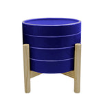 Sagebrook Home 15896-02  8" Striped Planter with Wood Stand, Navy