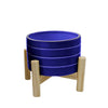 Sagebrook Home   6" Striped Planter W/ Wood Stand, Navy
