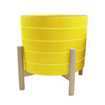 Sagebrook Home   10" Striped Planter W/ Wood Stand, Yellow