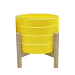 Sagebrook Home 15897-02  8" Striped Planter with Wood Stand, Yellow