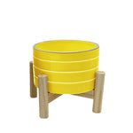 Sagebrook Home   6" Striped Planter W/ Wood Stand, Yellow