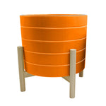 Sagebrook Home   10" Striped Planter W/ Wood Stand, Orange