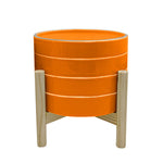 Sagebrook Home 15898-02 8" Striped Planter with Wood Stand, Orange