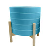 Sagebrook Home 15899-01 10" Striped Planter with Wood Stand, Sky blue