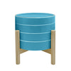 Sagebrook Home   8" Striped Planter W/ Wood Stand, Skyblue