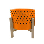 Sagebrook Home 15902-01 10" Dotted Planter with Wood Stand, Orange