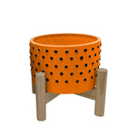 Sagebrook Home 8" Dotted Planter With  Wood Stand, Orange