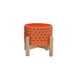 Sagebrook Home 15902-03 6" Dotted Planter with Wood Stand, Orange