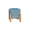 Sagebrook Home 15903-03 6" Dotted Planter with Wood Stand, Blue