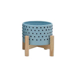 Sagebrook Home 15903-03 6" Dotted Planter with Wood Stand, Blue