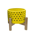 Sagebrook Home   8" Dotted Planter W/ Wood Stand, Yellow