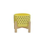 Sagebrook Home 15904-03 6" Dotted Planter with Wood Stand, Yellow