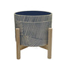 Sagebrook Home   8" Planter W/ Wood Stand, Blue