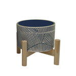 Sagebrook Home 15905-03 6" Planter with Wood Stand, Blue