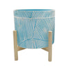 Sagebrook Home 10" Planter W/ Wood Stand, Blue
