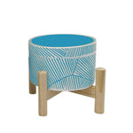 Sagebrook Home 15906-03 6" Planter with Wood Stand,  Blue