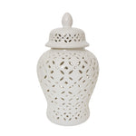 Sagebrook Home 17`` Cut-Out Daisies Temple Jar, White