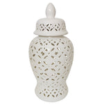 Sagebrook Home 15910-02 24" Cut-Out Daisies Temple Jar, White