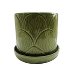 Sagebrook Home Set of 2 Shell Planters W/ Saucer 6/8``, Green