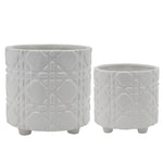 Sagebrook Home Set of 2 Hexagon Footed Planters 6/8", White