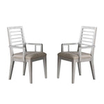 Benzara Ladder Back Arm Chair with Fabric Padded Seat, Set of 2, Gray and Beige