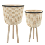 Sagebrook Home Set of 2 Wicker Footed Planters, White