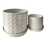 Sagebrook Home 16033-04 10"/12" Diamond Planter with Saucer, White, Set of 2