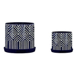 Sagebrook Home 16038-01 10"/12" Tribal Planter with Saucer, Blue, Set of 2