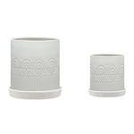 Sagebrook Home 16040-01 10"/12" Set of 2 Aztec Planter with Saucer, White