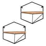 Sagebrook Home Set of 2 Metal/Wood, Hexagon Wall Shelves, Brown