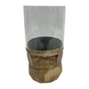 Sagebrook Home 18197-01 Wood, 8" Stacked Hexagon Pillar Hurricane, Natural