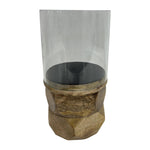 Sagebrook Home 18197-01 Wood, 8" Stacked Hexagon Pillar Hurricane, Natural