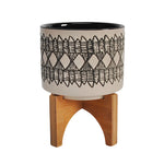 Sagebrook Home 16401-03 Ceramic, 5" Aztec Planter On Wooden Stand, Gray