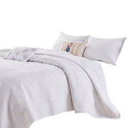Benzara 3 Piece Microfiber King Size Quilt Set with Geometric Print, White