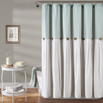 Lush Decor Linen Button Shower Curtain Blue & White