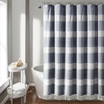 Lush Decor Tucker Stripe Yarn Dyed Cotton Knotted Tassel Shower Curtain Navy Single