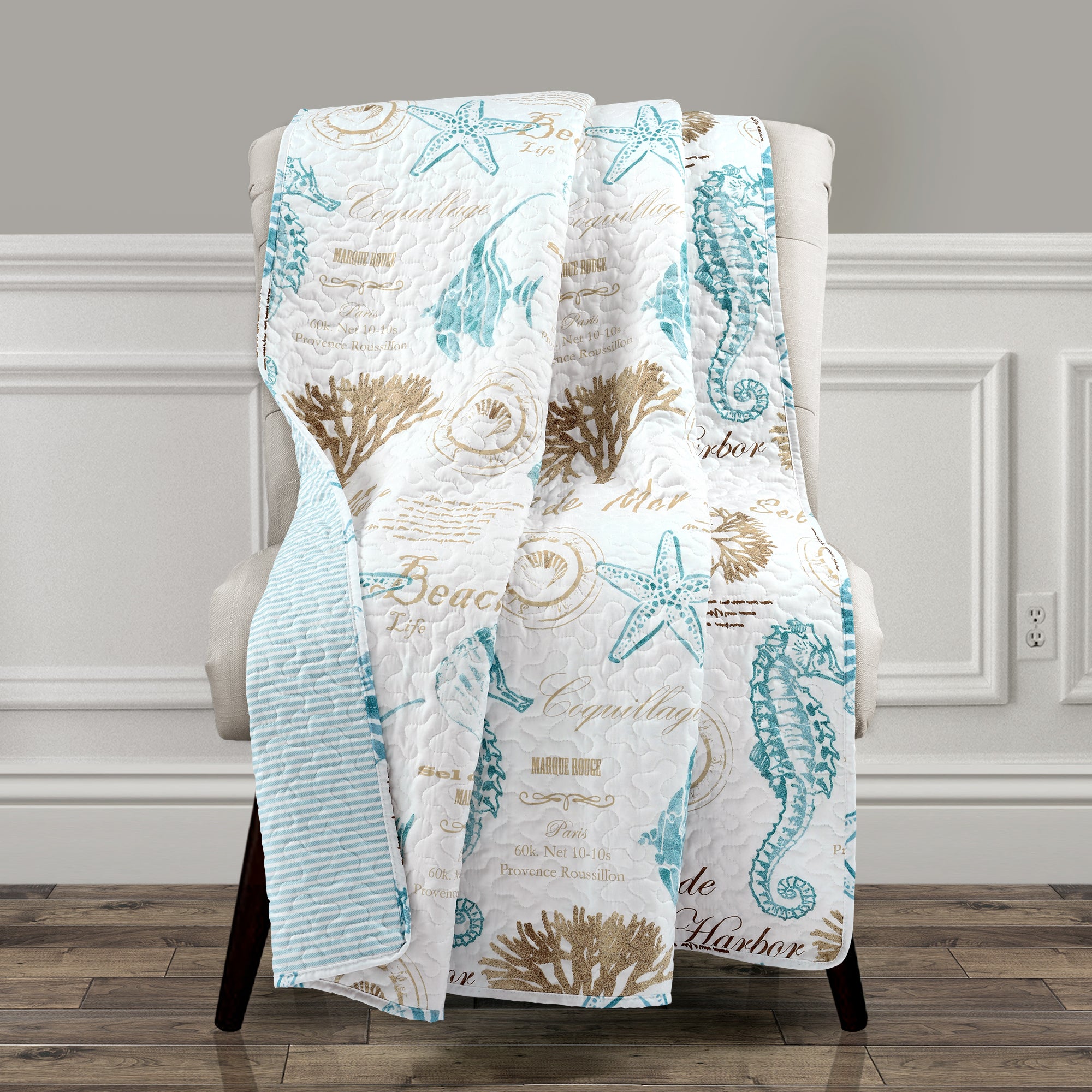 Lush Decor Harbor Life Throw Blue Taupe Single Uber Bazaar