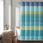 Lush Decor Bohemian Stripe Shower Curtain Blue & Green Single