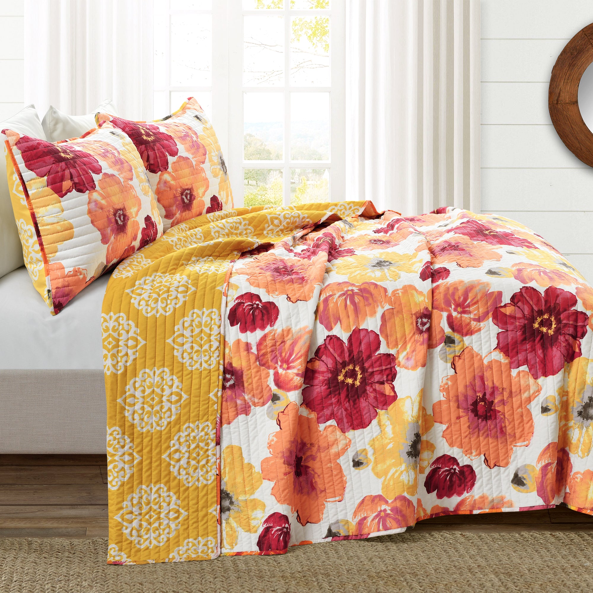 Lush Decor Leah Piece Comforter Set, King, Yellow ＆ Gray シーツ、カバー