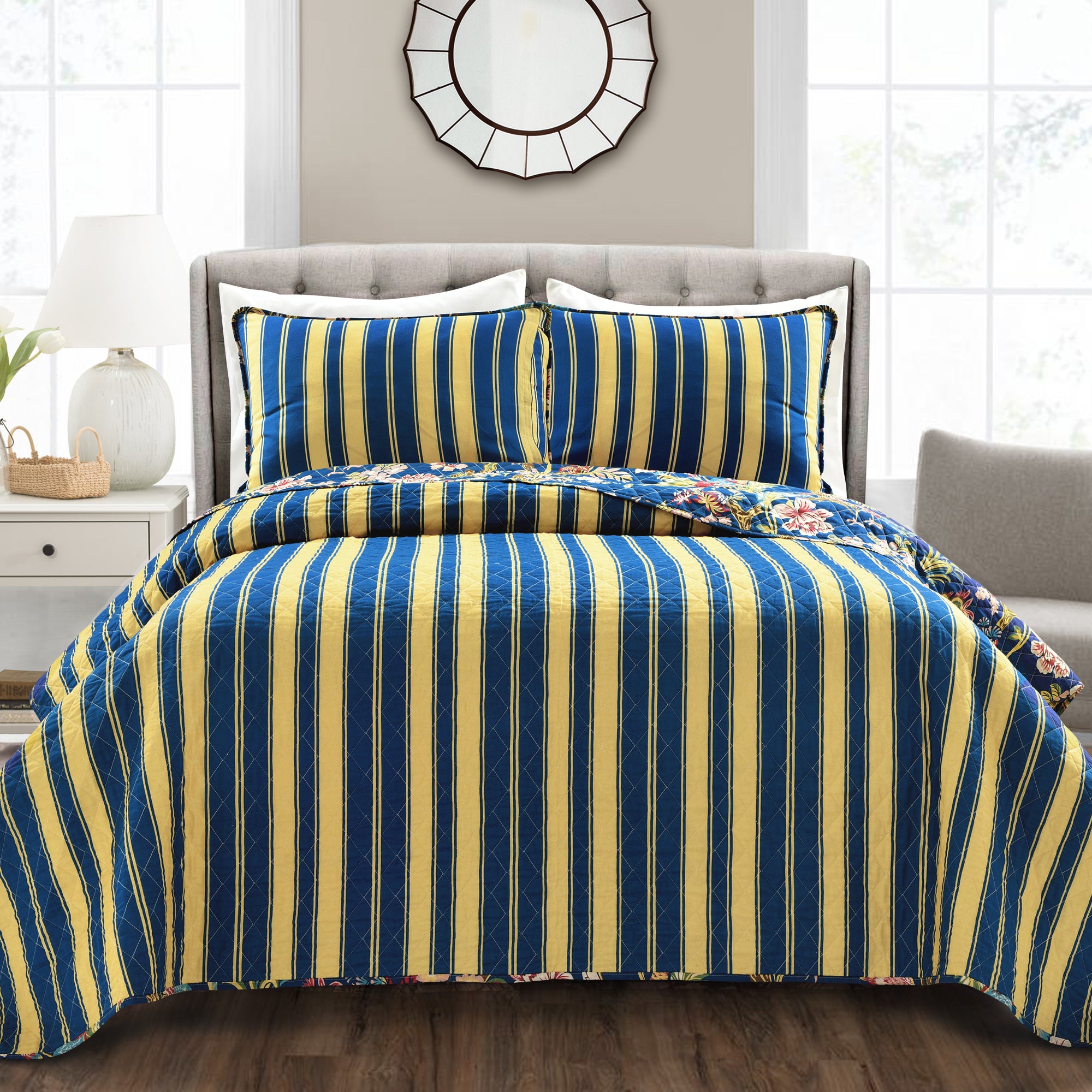 Lush Decor Yellow Dolores 3-Piece Quilt Set, Reversible Bedding