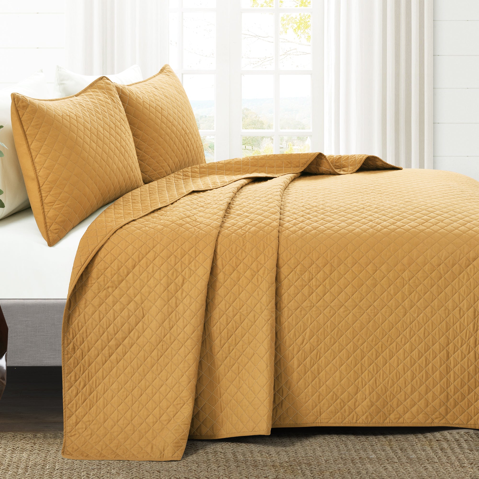 Lush Decor Ava Diamond Oversized Cotton Quilt Mustard Set – Uber