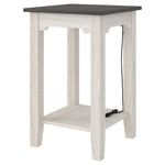 Benzara Wooden Side End Table with USB Ports and Power Cord, Antique White and Gray