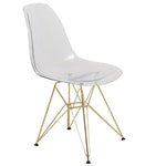 LeisureMod Cresco Molded Eiffel Side Chair with Gold Base Clear