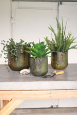 Kalalou NPV1301 Rustic Verdigris Iron Planters Set of 3