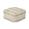 Benzara Fabric Square Pouf with Shag Design and Sequin Accents, Cream