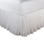 Benzara Liard Fabric King Size Bed Skirt with Ruffle Stitching and Split Corners, White