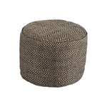 Benzara Round Shaped Pouf with Jute Cover and Chevron Pattern, Black and Brown